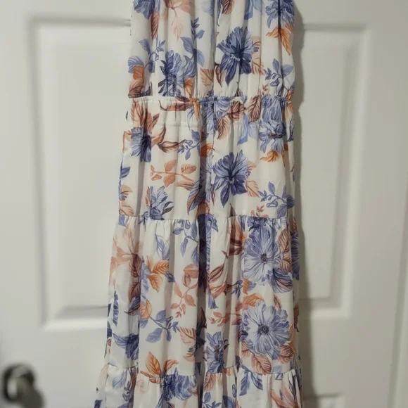 NWT JAPNA Maxi Dress White Blue Floral Halter Lined Maxi Dress Women’s Sz Large - Picture 10 of 10